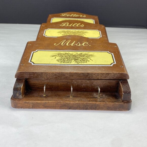 Vintage Retro Wood Wall Mount Letters Bills Misc Key Hook Organizer - Picture 5 of 12